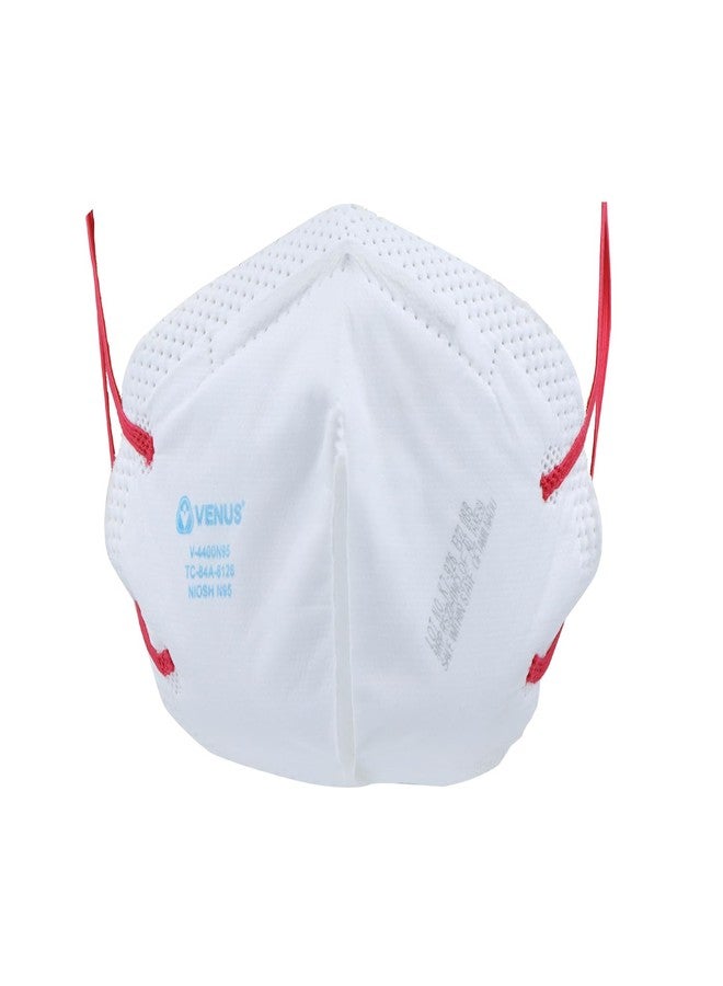 فينوس قناع التنفس الطبي VENUS V-4400N95 NIOSH N-95، تصميم قابل للطي للجنسين، لون أبيض، يستخدمه المتخصصون الطبيون وللحماية من العوامل البكتيرية (عبوة من 50 قطعة). - Image 2